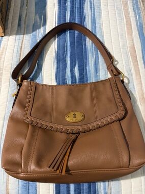 Rosetti Tan Leather Shoulder Bag with Tassel Detail